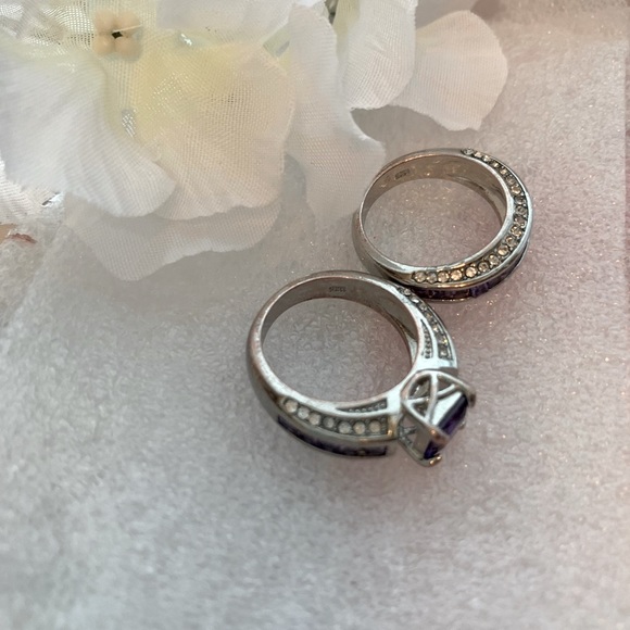 925 Sterling Sliver 2pc Set (Size 7) Amethyst Rings - Picture 6 of 11